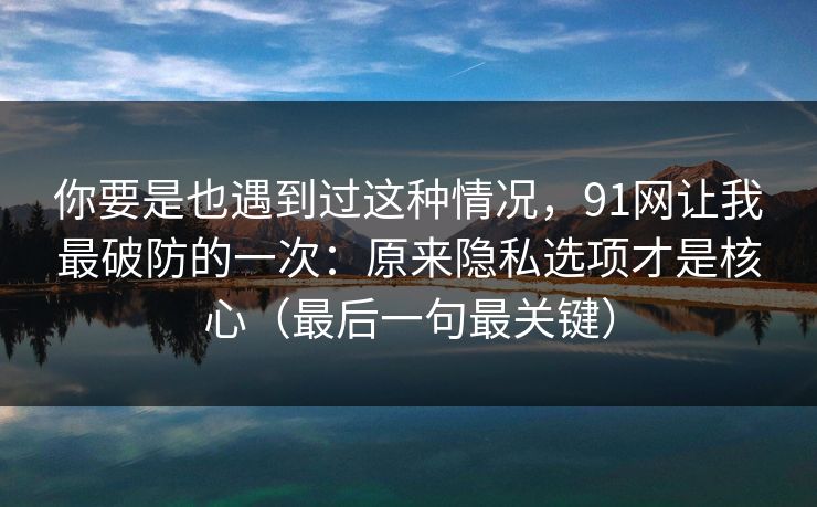 你要是也遇到过这种情况，91网让我最破防的一次：原来隐私选项才是核心（最后一句最关键）