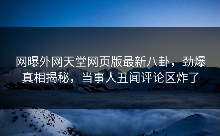网曝外网天堂网页版最新八卦，劲爆真相揭秘，当事人丑闻评论区炸了