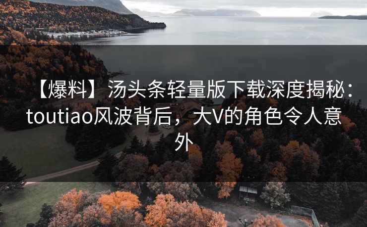 【爆料】汤头条轻量版下载深度揭秘：toutiao风波背后，大V的角色令人意外