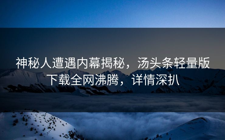神秘人遭遇内幕揭秘，汤头条轻量版下载全网沸腾，详情深扒