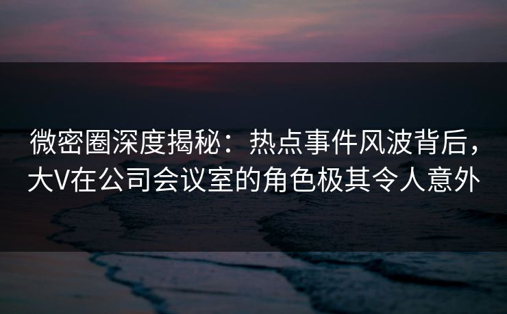 微密圈深度揭秘：热点事件风波背后，大V在公司会议室的角色极其令人意外
