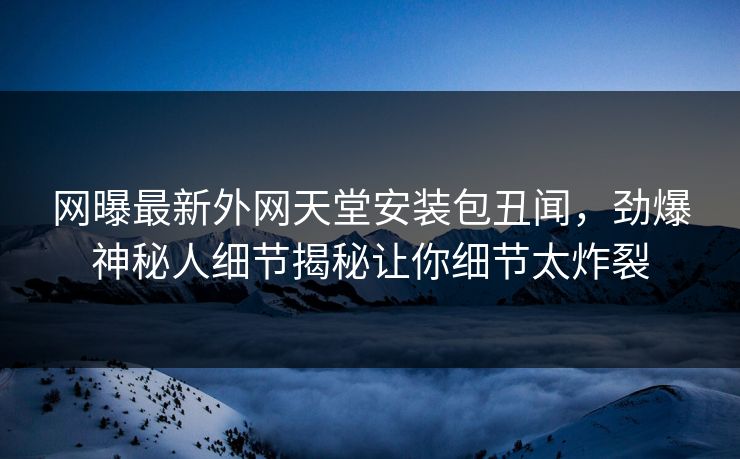 网曝最新外网天堂安装包丑闻，劲爆神秘人细节揭秘让你细节太炸裂