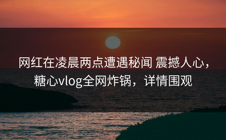 网红在凌晨两点遭遇秘闻 震撼人心，糖心vlog全网炸锅，详情围观